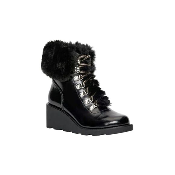 INC Womens Hannia Patent Lace Up Booties Black 9.5 Medium - Picture 1 of 3
